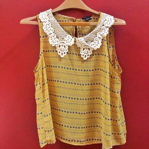 Sheer Lace Collared Yellow Blouse